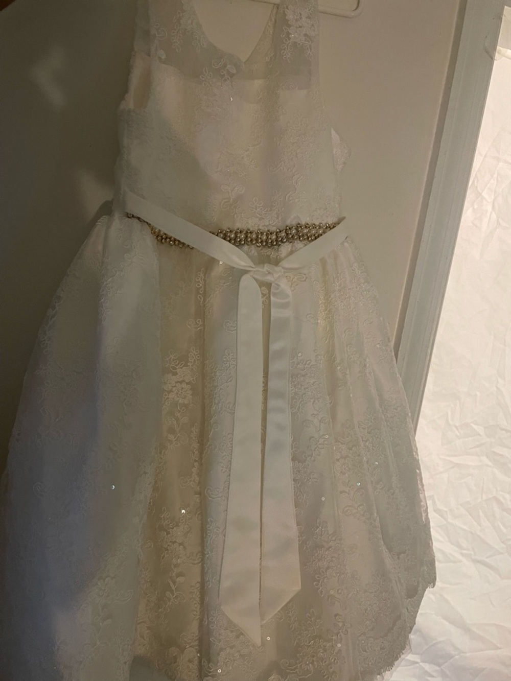 Girls White Lace Dress with Sparkle Detail